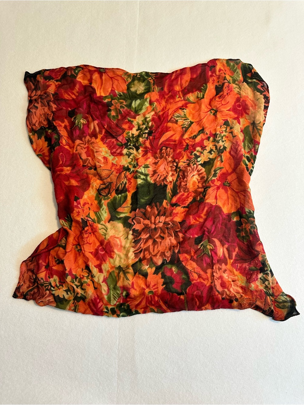 Patricia Nash Floral Square Scarf Orange Red Botanical Print